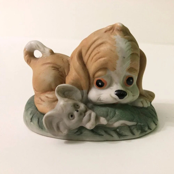 Vintage Puppy Dog and Mouse Ceramic Figurine Made in Taiwan 2.5 Inch Tall - Picture 12 of 14